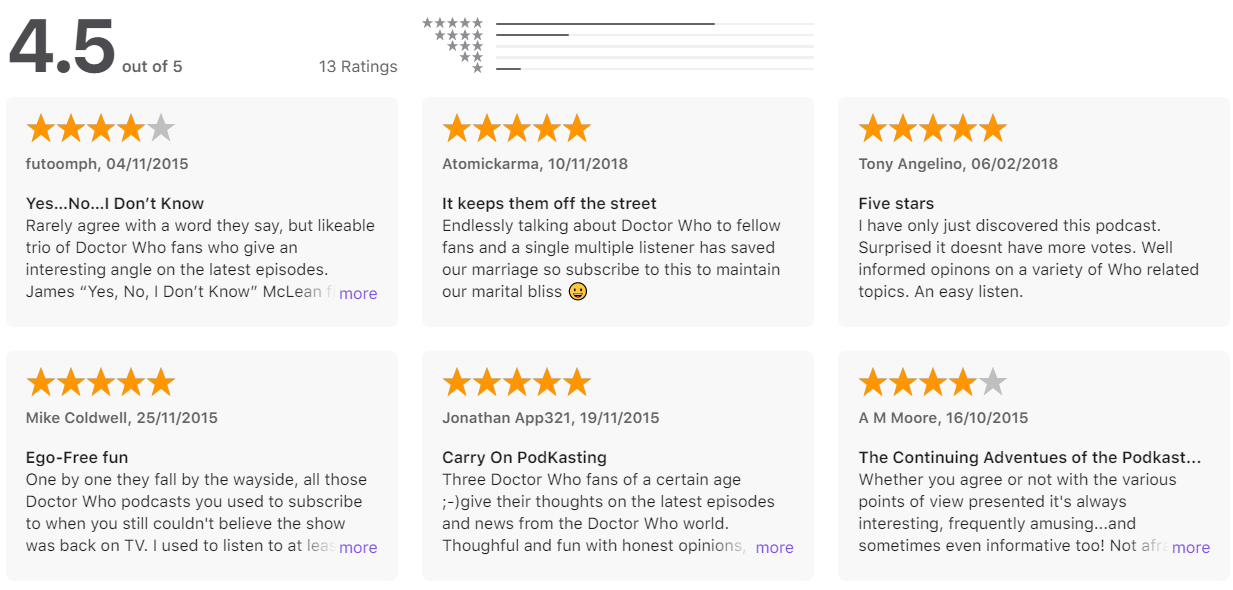 Kasterborous reviews on Apple Podcasts